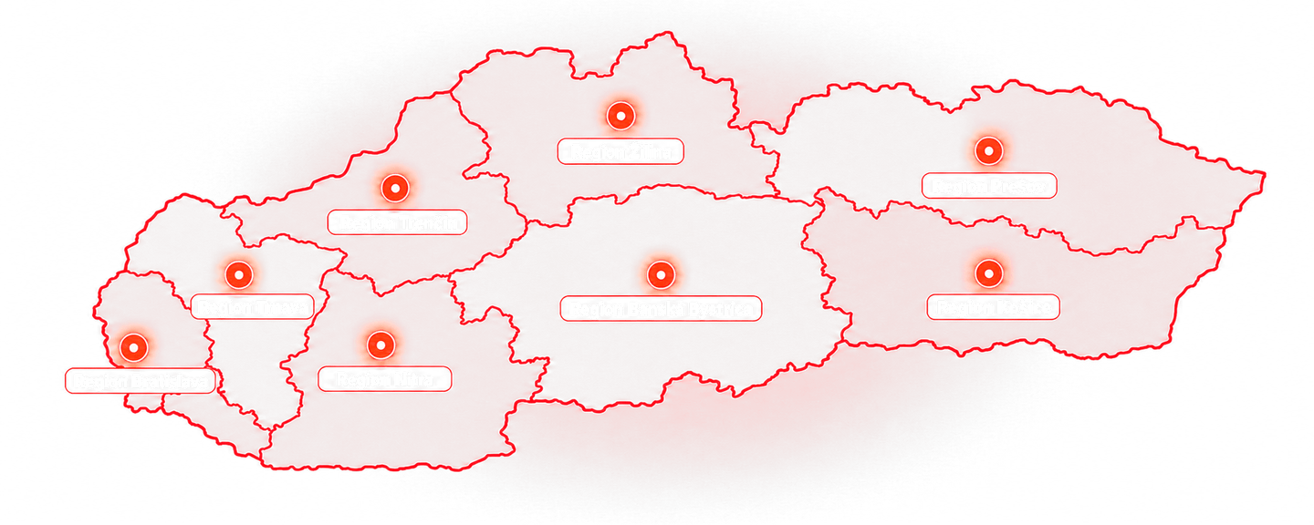 Karte der Slowakei mit den acht Regionen, in denen PROMETHEUS renoviert