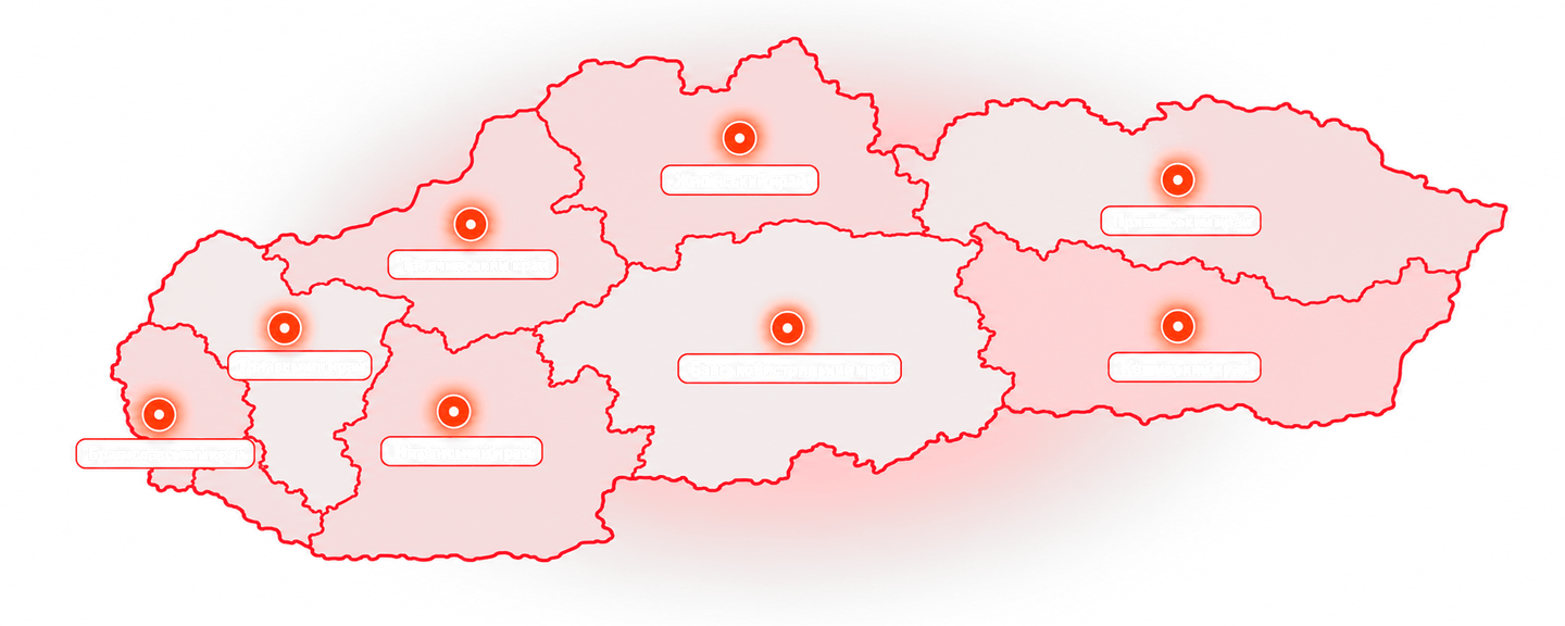 Мапа Словаччини з вісьмома краями, у яких PROMETHEUS виконує ремонти